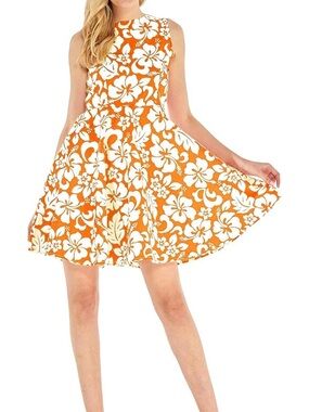NWT Hawaiian Hangover Orange Floral Vintage Fit-and-Flare Dress, Size 2XL